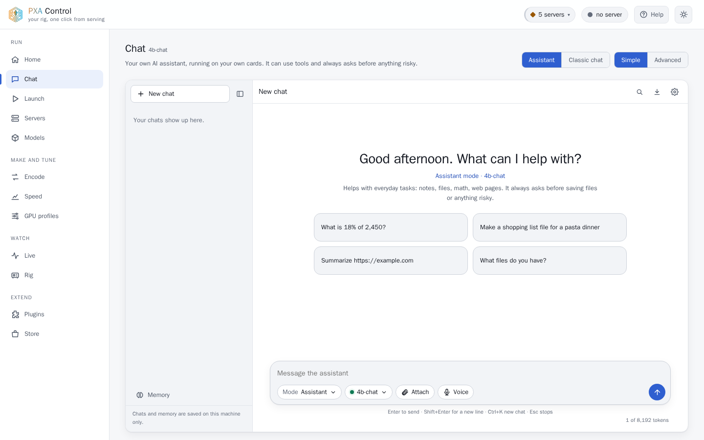 PXA Control, chat tab (light theme)