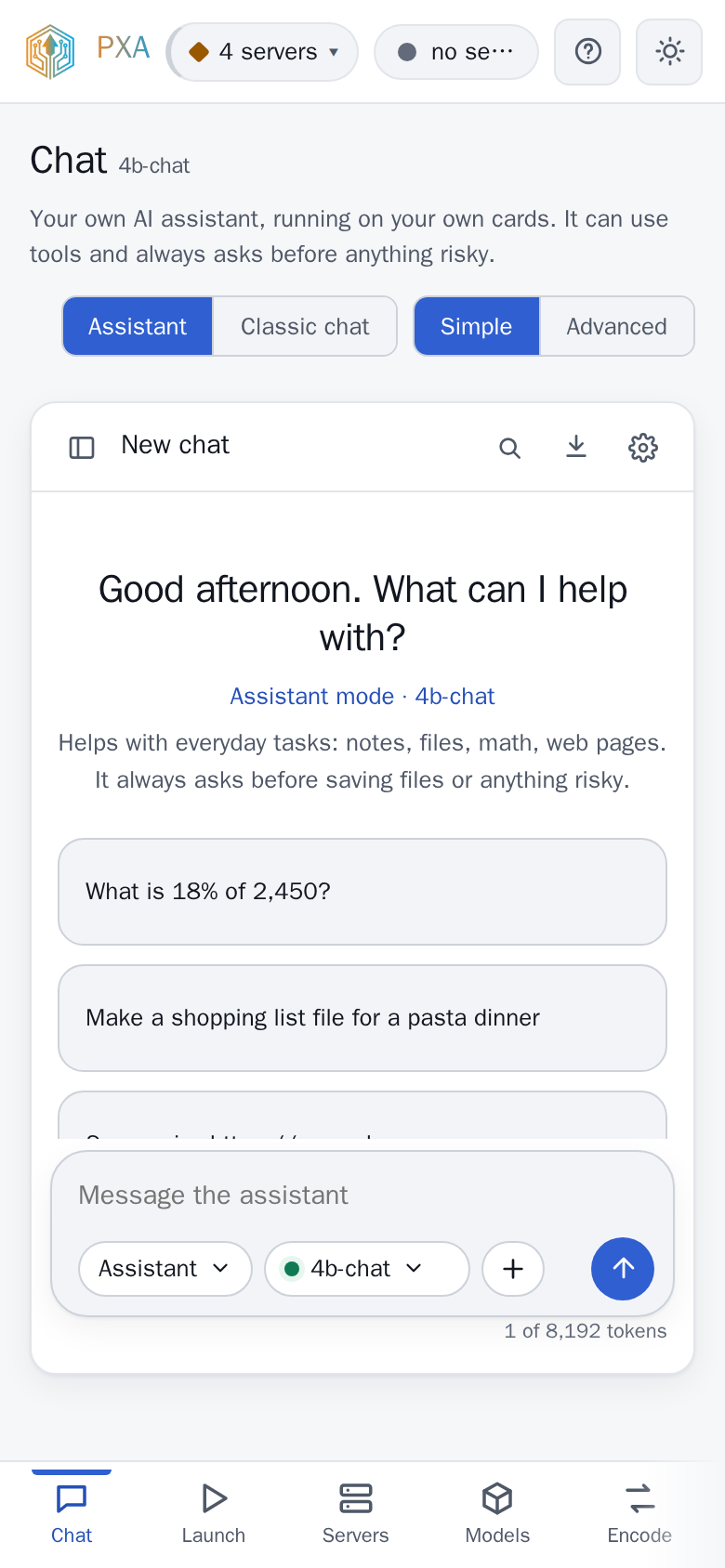 PXA Control, chat tab (light theme)