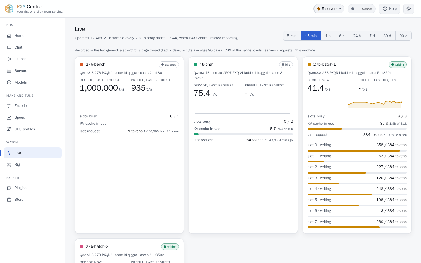 PXA Control, live tab (light theme)