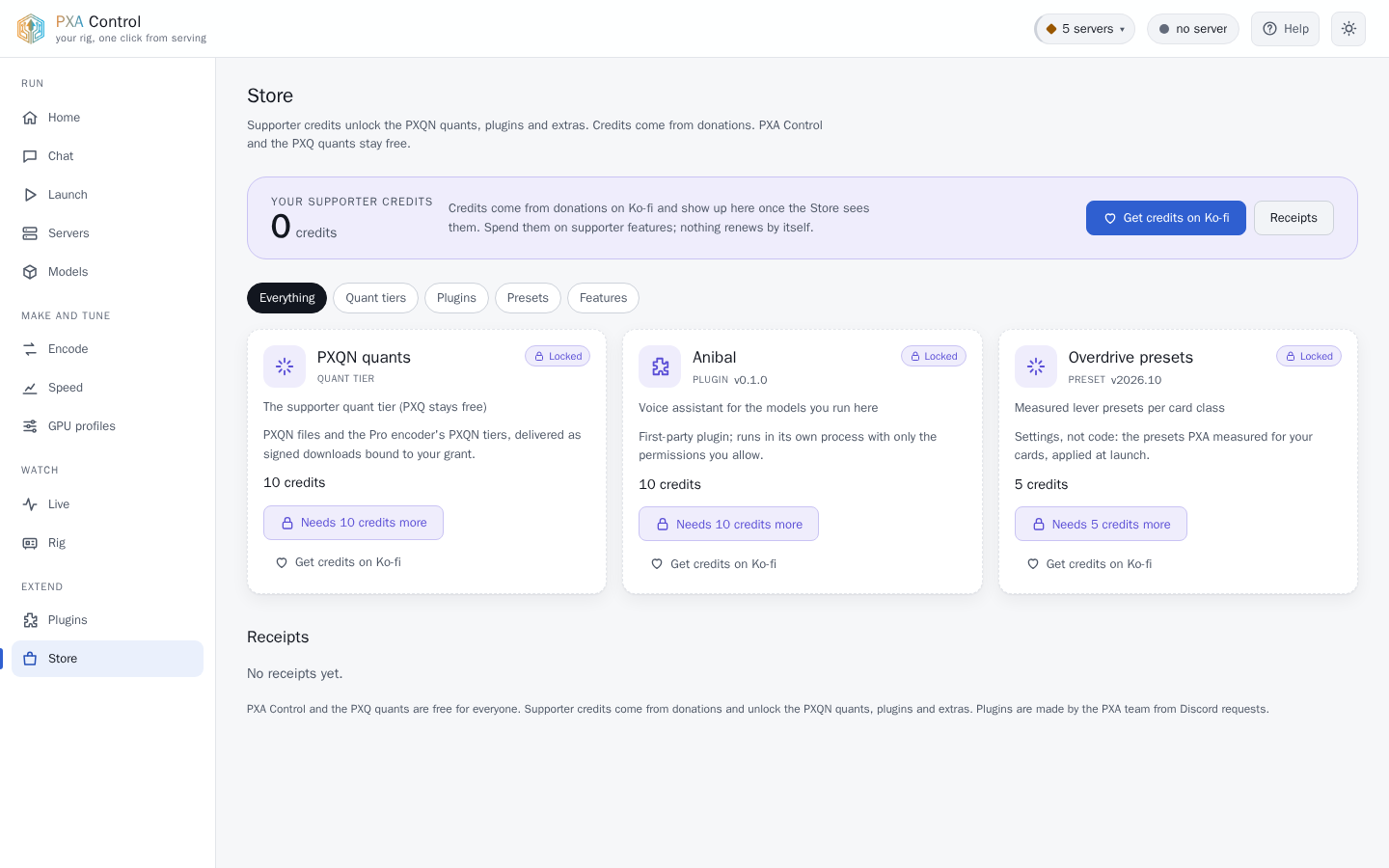 PXA Control, store tab (light theme)